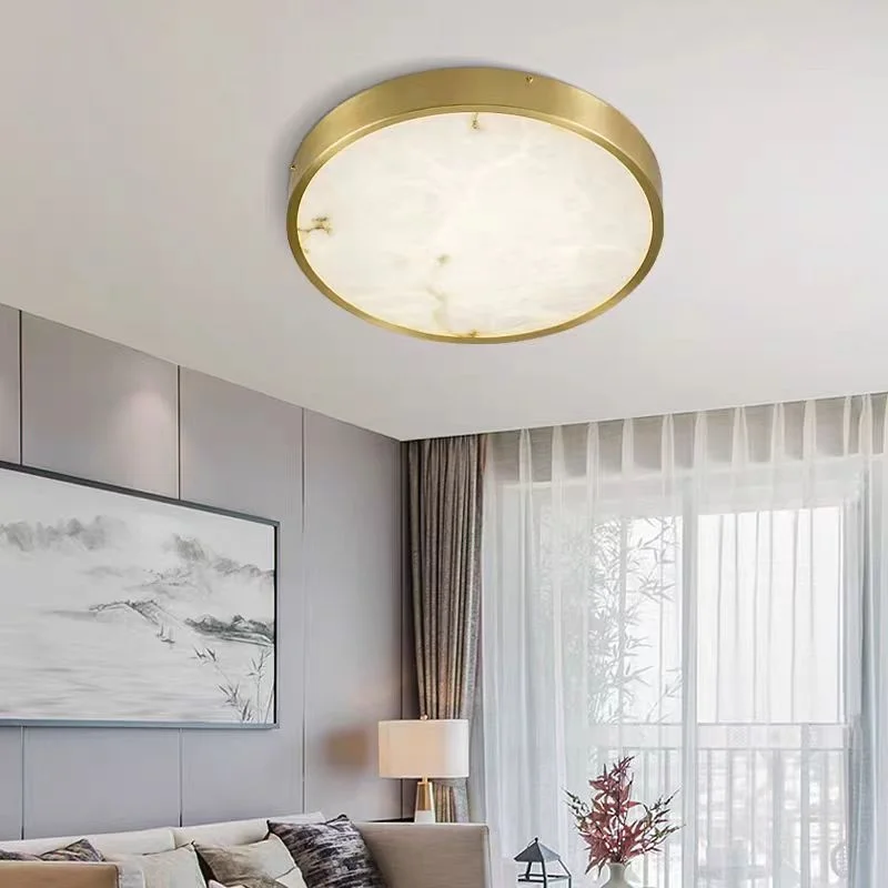 

New Chinese style all copper marble ceiling lamp, villa living room, bedroom, model room, hotel lighting fixtures