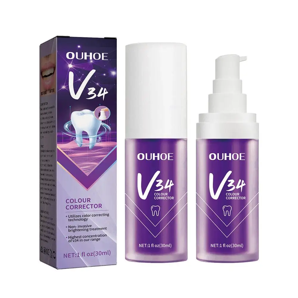 Hot V34 Toothpaste Purple Color Corrector Toothpaste For Teeth White Brightening Tooth Care Toothpaste Reduce Yellowing 30ml