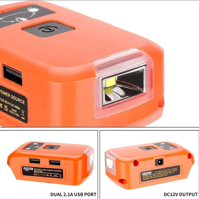 Zwincky-バッテリーアダプター,バッテリー充電器,デュアルUSB, 12V,dcポート,LED作業灯,黒と白,14.4v,18.8v