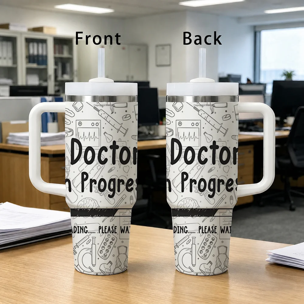 Funny Doctor In Progress Vacuum Flasks 40oz Stainless Steel Insulated Tumbler with Handle Straw