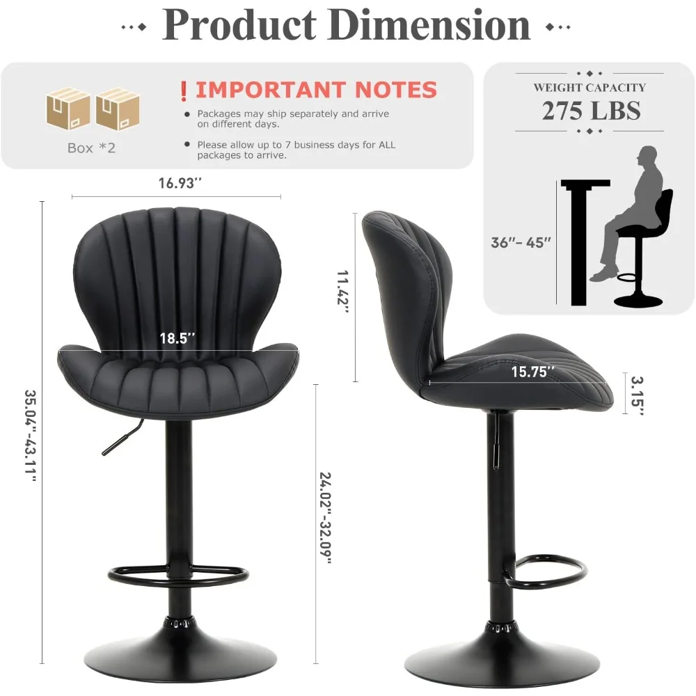 مجموعة من 4 مقاعد بارتفاع دوارة حديثة مع تنجيد من الجلد الصناعي قابل للتعديل وظهر مرتفع #2