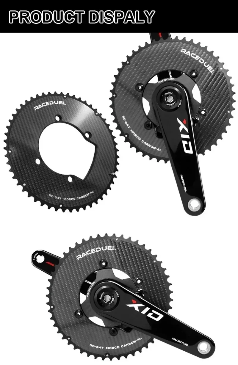 RACEDUEL 110BCD Carbon Crankset 11/12 Speed Double Chainring for Shimano R7000 R8000 R9100 R9200 50-34T/52-36T/53-39T/54-40T