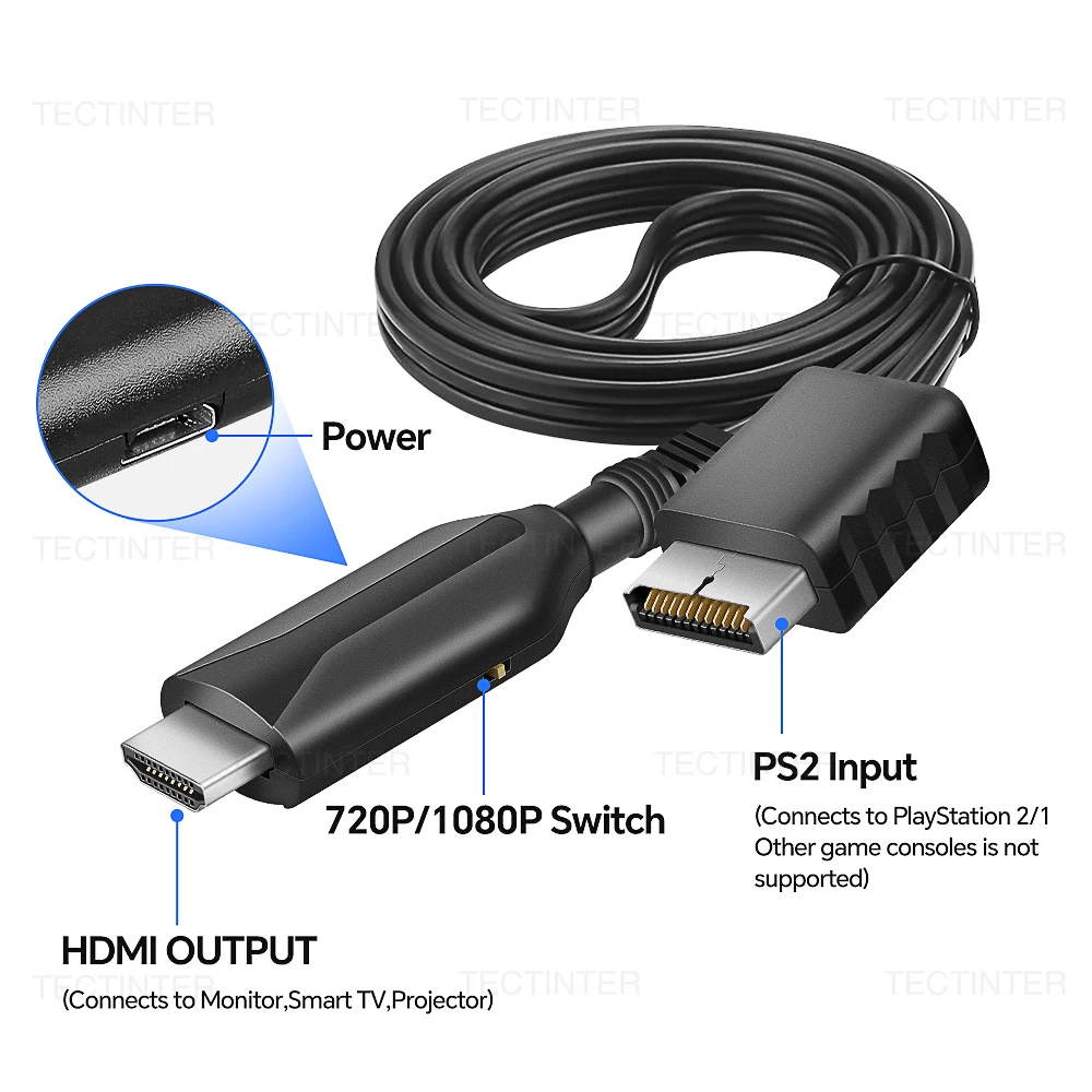 For Playstation 2 HDMI-Compatible Converter Adapter Supports for PS2/PS1 Display Modes for HDTV PC Full HD Cable Adapter