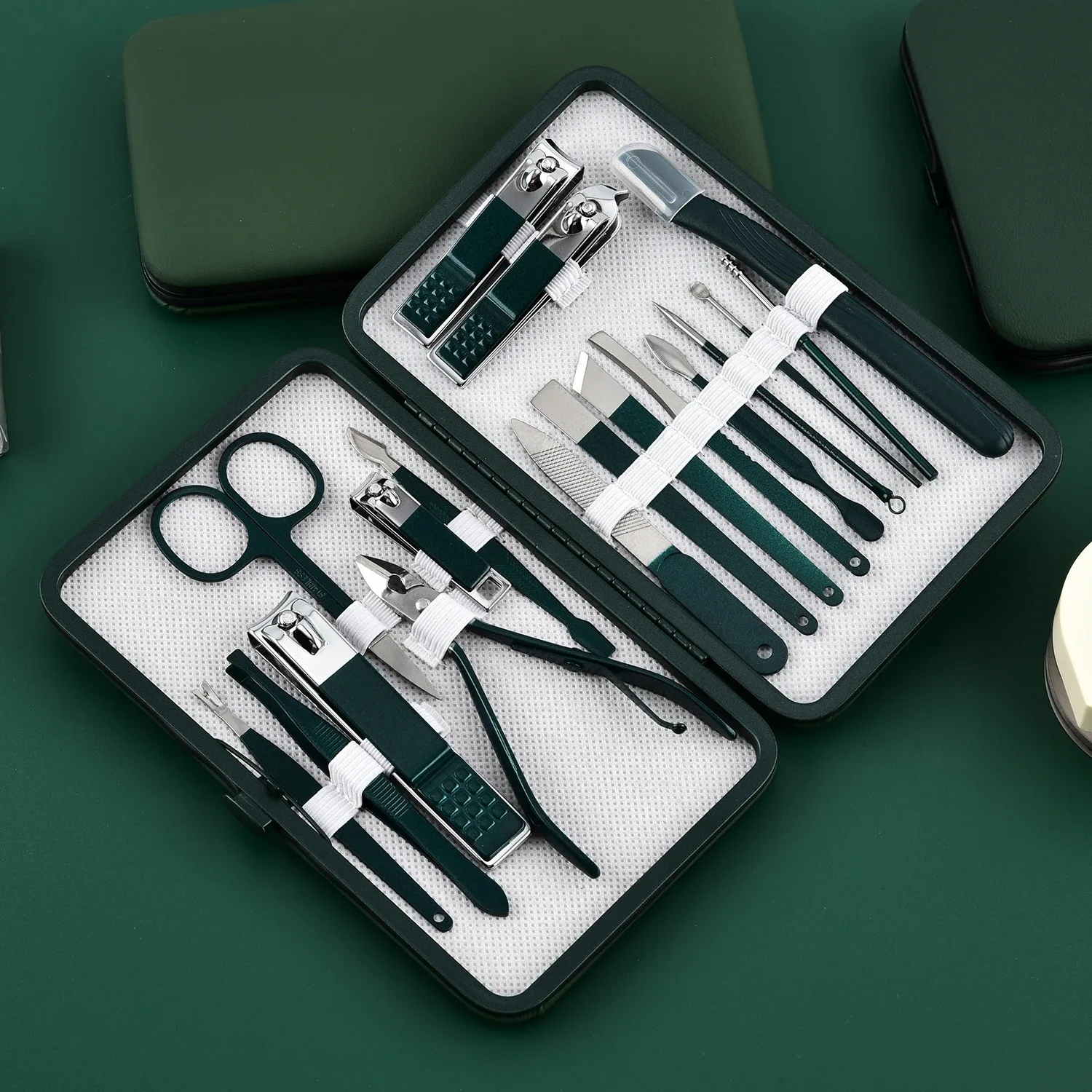 7/10/12/18 pcs Spring Green New Set di tagliaunghie in acciaio inossidabile Set di strumenti per la toelettatura con custodia portatile Manicure Art Tool verde N