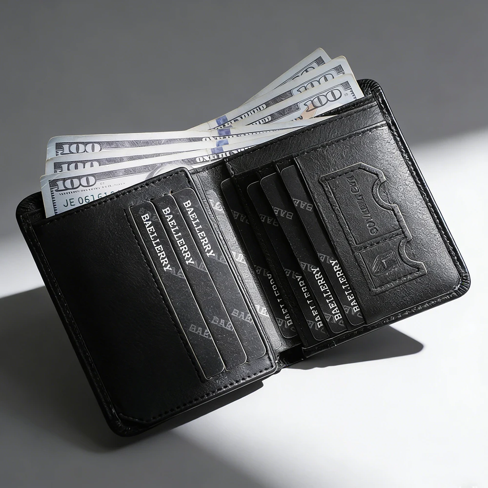 

Новый мужской короткий кошелек из натуральной кожи, высококачественный, вместительный, с держателем для карт и зажимом для фотографий, простой, в стиле ретро, мужские кошельки