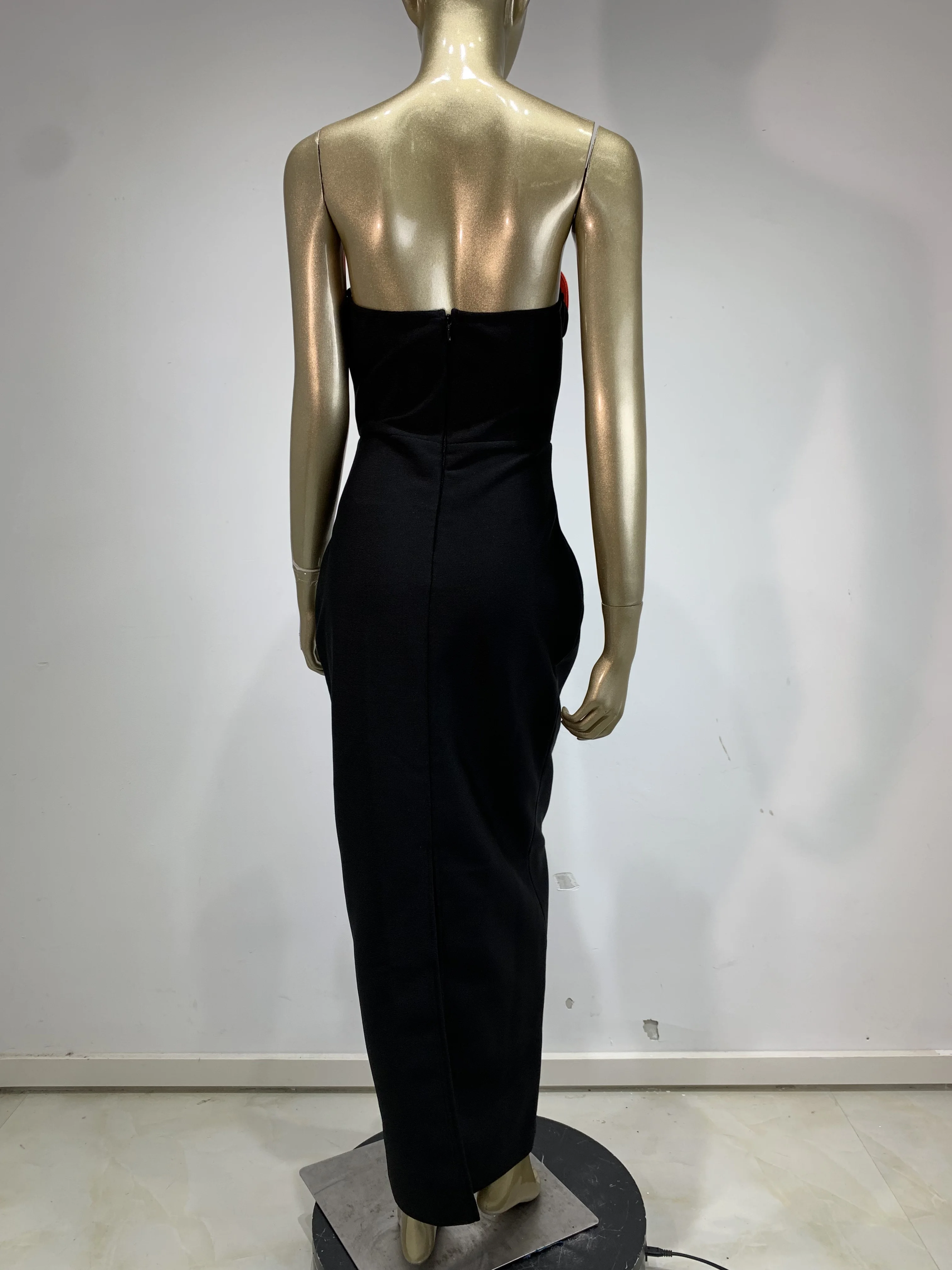 Femmes célébrité Sexy bretelles fleur noir rouge perles Maxi longue moulante robe de pansement 2025 élégant soirée Club robe de soirée