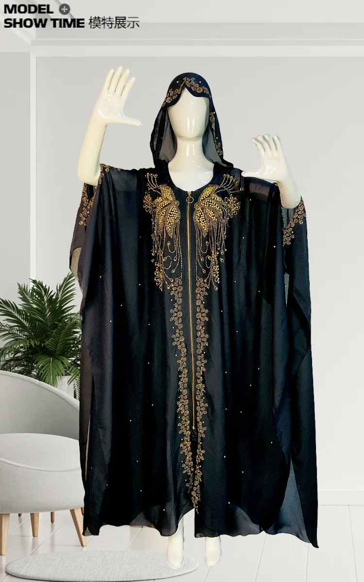 

2025 Traditional Hooded Abaya African Dresses for Women Luxury Boubou Dress Africa Clothing Plus Size Dashiki Ankara Outfit Robe