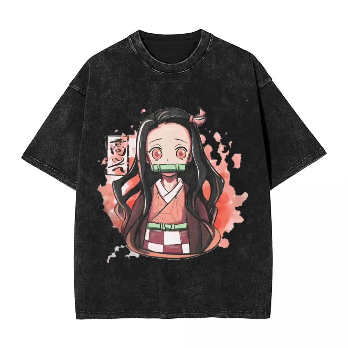 Happy Demon Slayers T Shirt Hip Hop Washed Cotton Harajuku T-Shirts Anime Nezuko Vintage Men Women Tops Streetwear Printed Tees