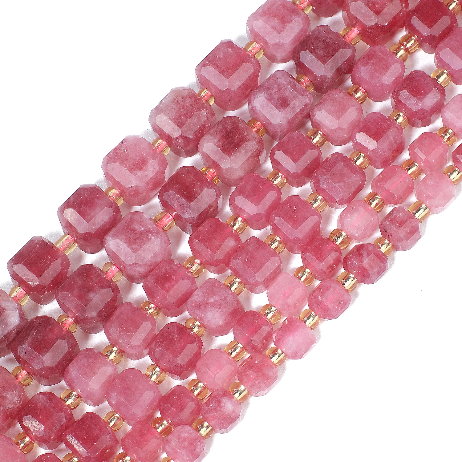 Großhandel rosa Turmalin Jade Stein Perlen facettierte quadratische Würfel Perlen für Schmuck machen Diy Armband Perlen Zubehör – Detail 8
