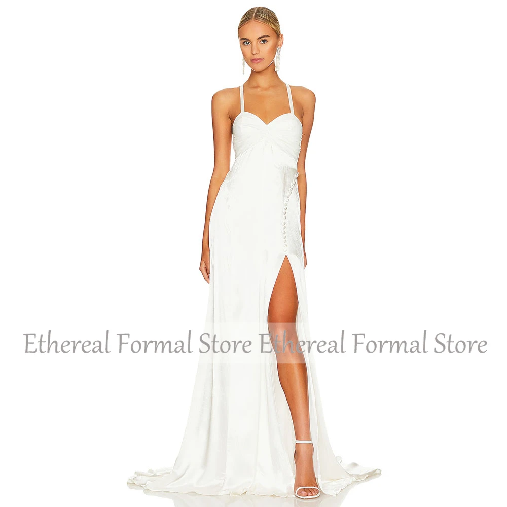 Элегантное вечернее платье цвета слоновой кости, платье для выпускного вечера на свадьбу, длиной до пола, вечернее платье на тонких бретельках с пышными рукавами