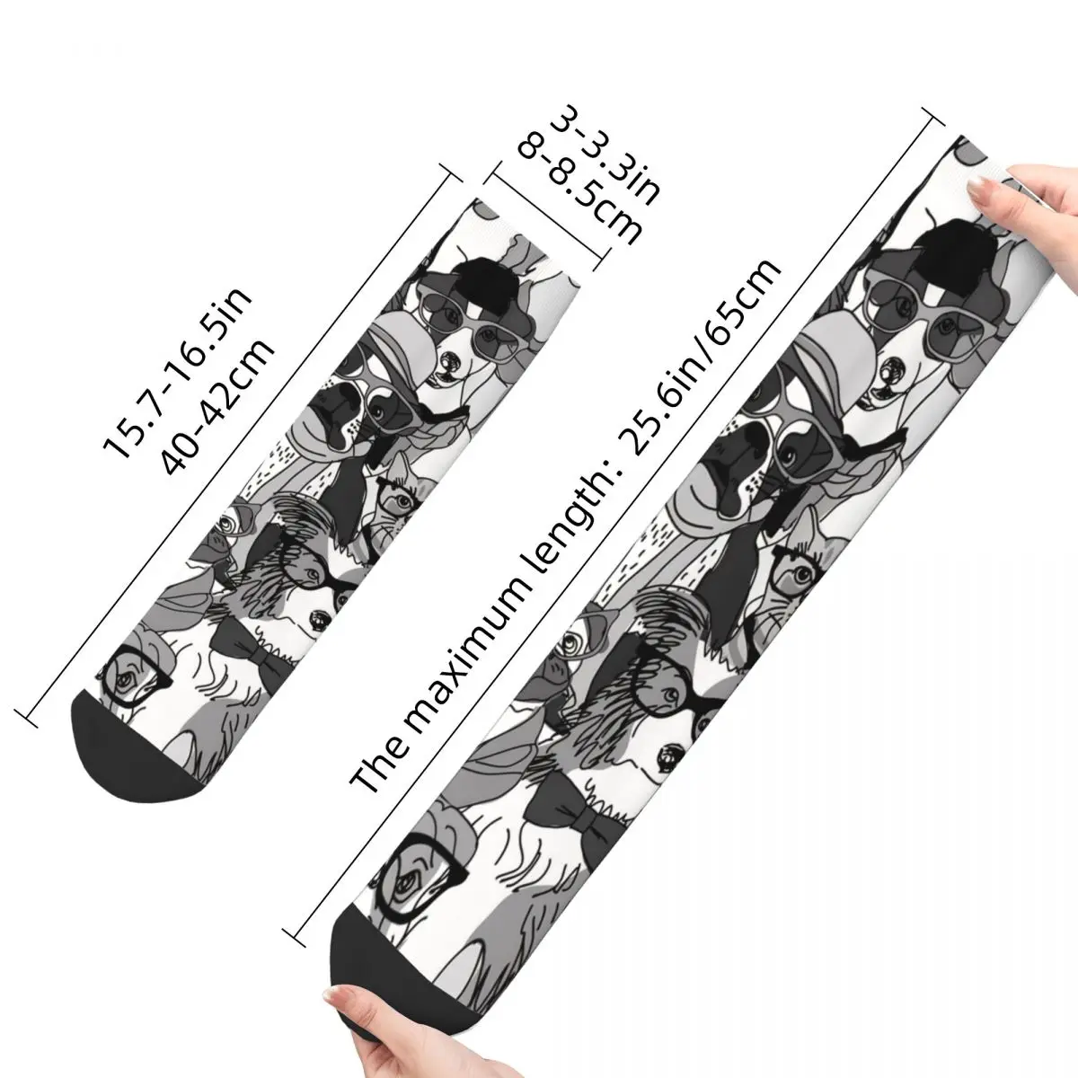 Funny Crazy Sock for Men Cats And Dogs In Glasses Hip Hop Dog Lover Man Quality Pattern Printed Crew Sock Novelty Gift