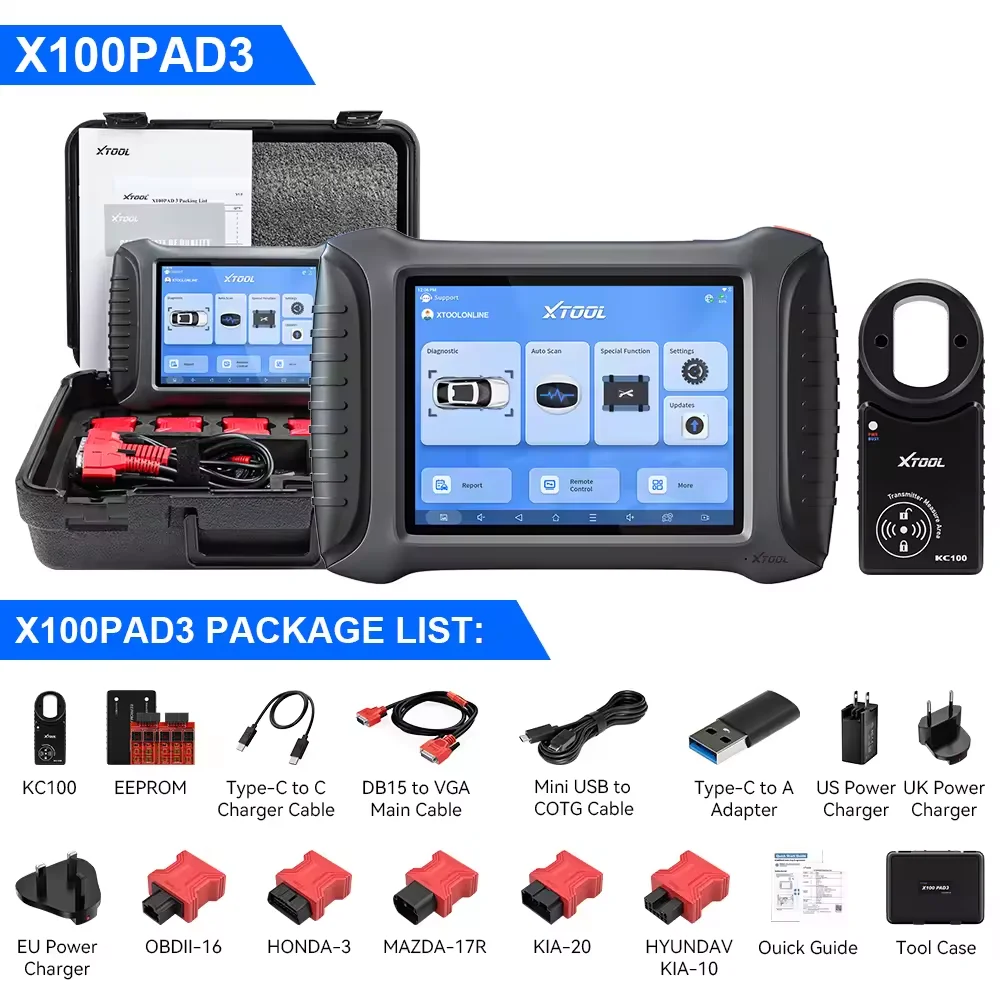 

XTOOL X100 PAD3 Full Key Programmer OBD2 Scanner X100PAD3 Elite Car Diagnostic Tool IMMO Key Programming All Key Lost With KC100