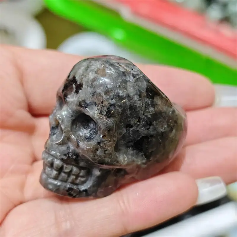 Natural Yooperlite Skull Ring Carving Healing Fengshui Stone Gemstones Home Decoration Holiday Gift 1PCS - view 6
