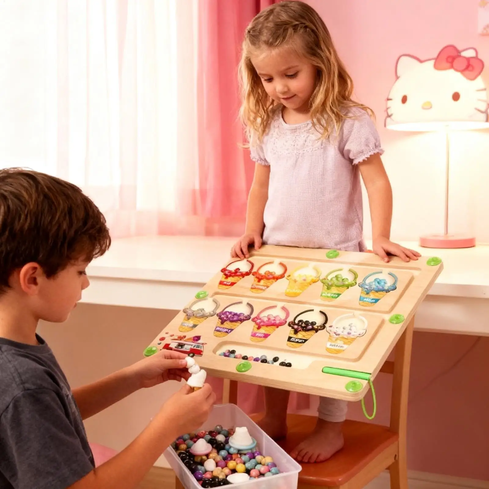 Magnetic Color Maze Board Wooden Color Sensory Maze Toy Magnet Balls Puzzles Board For Fine Motor Skills Preschool Kindergarten