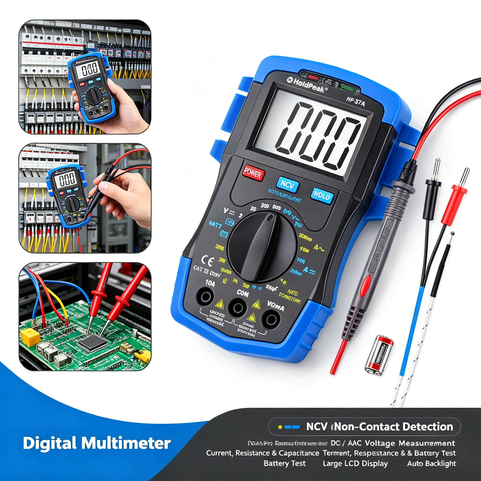 Portable Digital Multimeter AC/DC Voltmeter Ammeter Ohmmeter Temperature Meter for DIY Electrical Testing And Battery Assessment