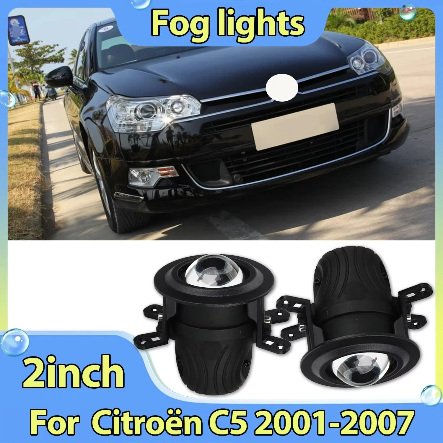 2inch Car Projector Lens Fog Light CSP Chip Yellow White Light Fog Light12V Waterproof Bi Led For Citroen C5 2001-2007