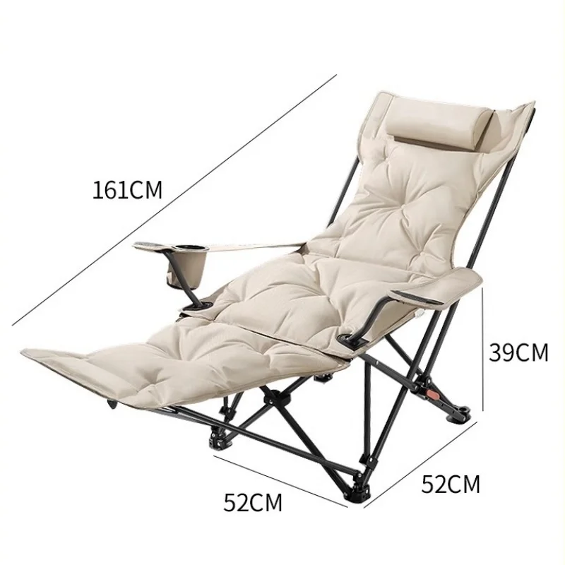 Folding Recliner Portable Camping Chair with Adjustable Backrest and Cotton-Filled Seat for Travel Beach Fishing Outdoor Chair image 3