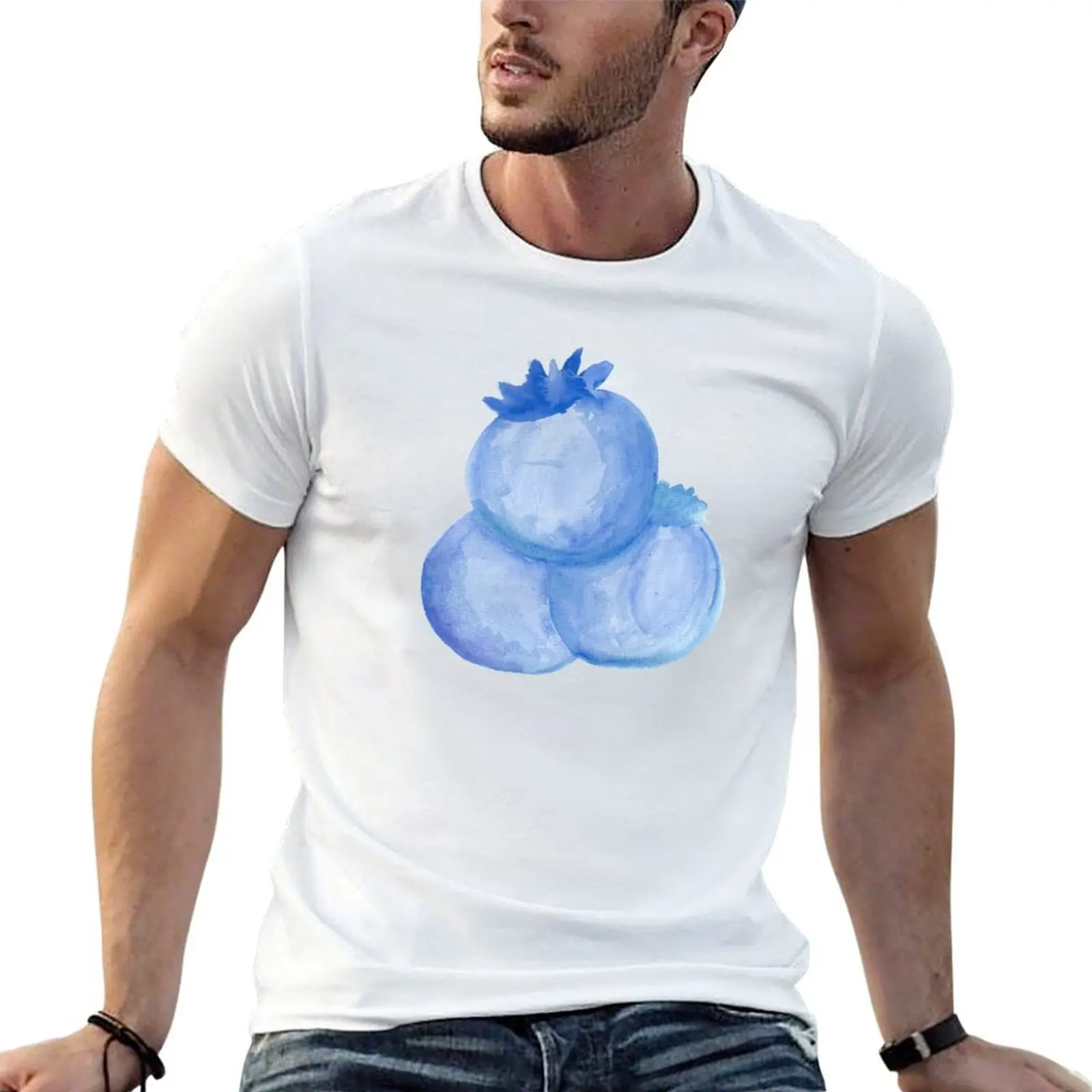 

Blueberry watercolor T-Shirt t shirts for man cotton funny t shirt men 100% cotton luxury brand T-Shirt