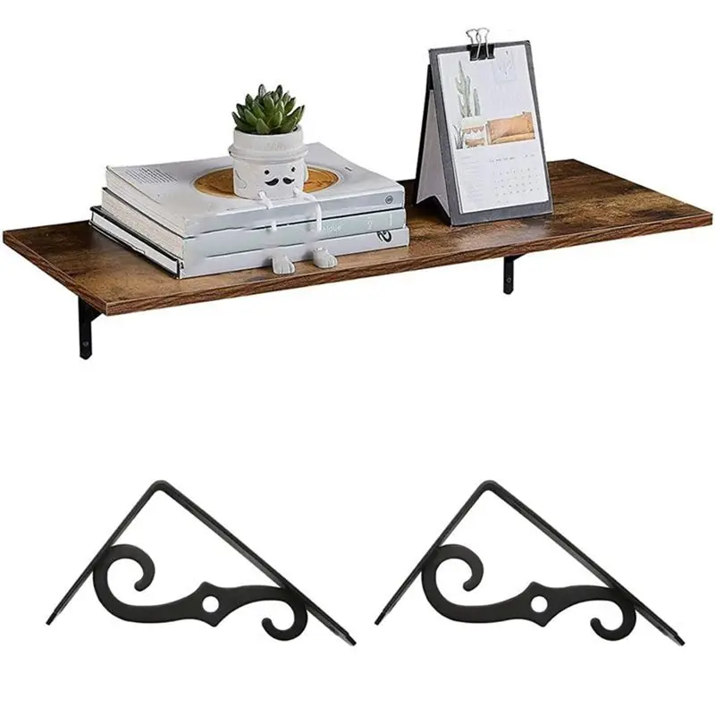 DT17 Heavy Duty Wall Mounted Metal Shelf Brackets 4 Pack, Decorative 5 Inch Black L Shape with Screws, Floating Shelf Supports
