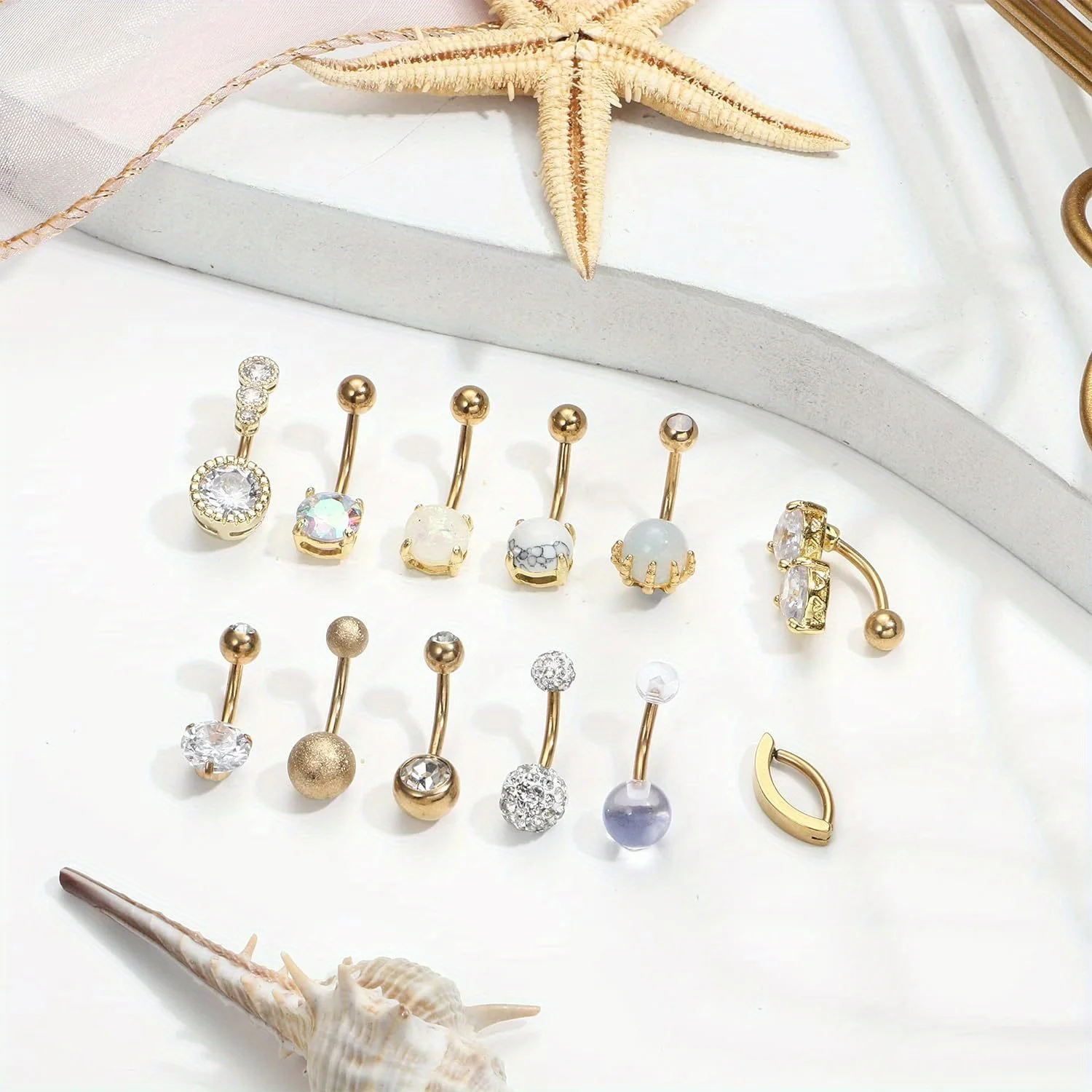 Drperfect 14G Bauchnabelring aus chirurgischem Stahl, einfache Bauchpiercings, kurze Nabelringe, Set Bauchringe, Körperschmuck – Detail 2