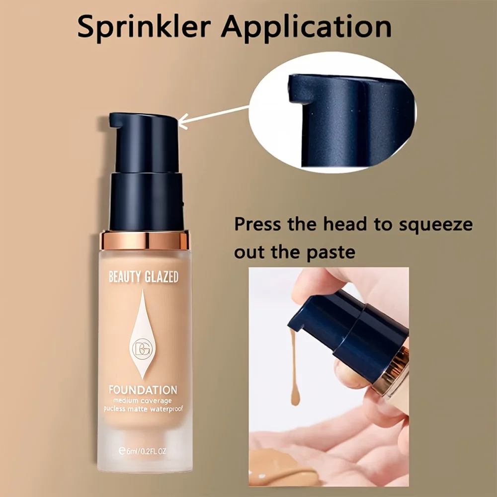 Matte Full-Coverage-Foundation – Erhältlich in 6 Farbtönen, langanhaltendes mattes Finish, wasserfest und schweißresistent, Mini-Reisegröße. – Detail 11
