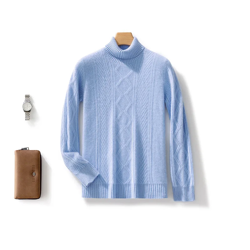 Autumn Winter 100% Merino Wool Turtleneck Casual Solid Color Men's Sweater Pullover Cashmere Soft Long Sleeves Clothing Top