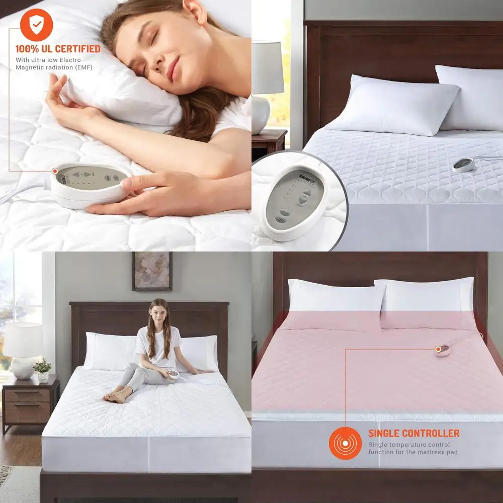 

Full Size Electric Heated Mattress Pad with Zone Heating and Auto Shut-Off, Fits Up to 15, 54x75 Inches, White