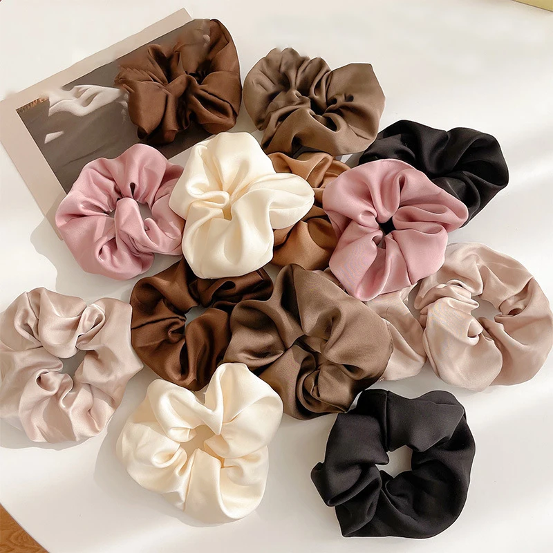 Simple Women Silk Scrunchies Solid Color Hair Bands Ladies Ponytail Holder Korean Girls Hair Accessories Ties Rope