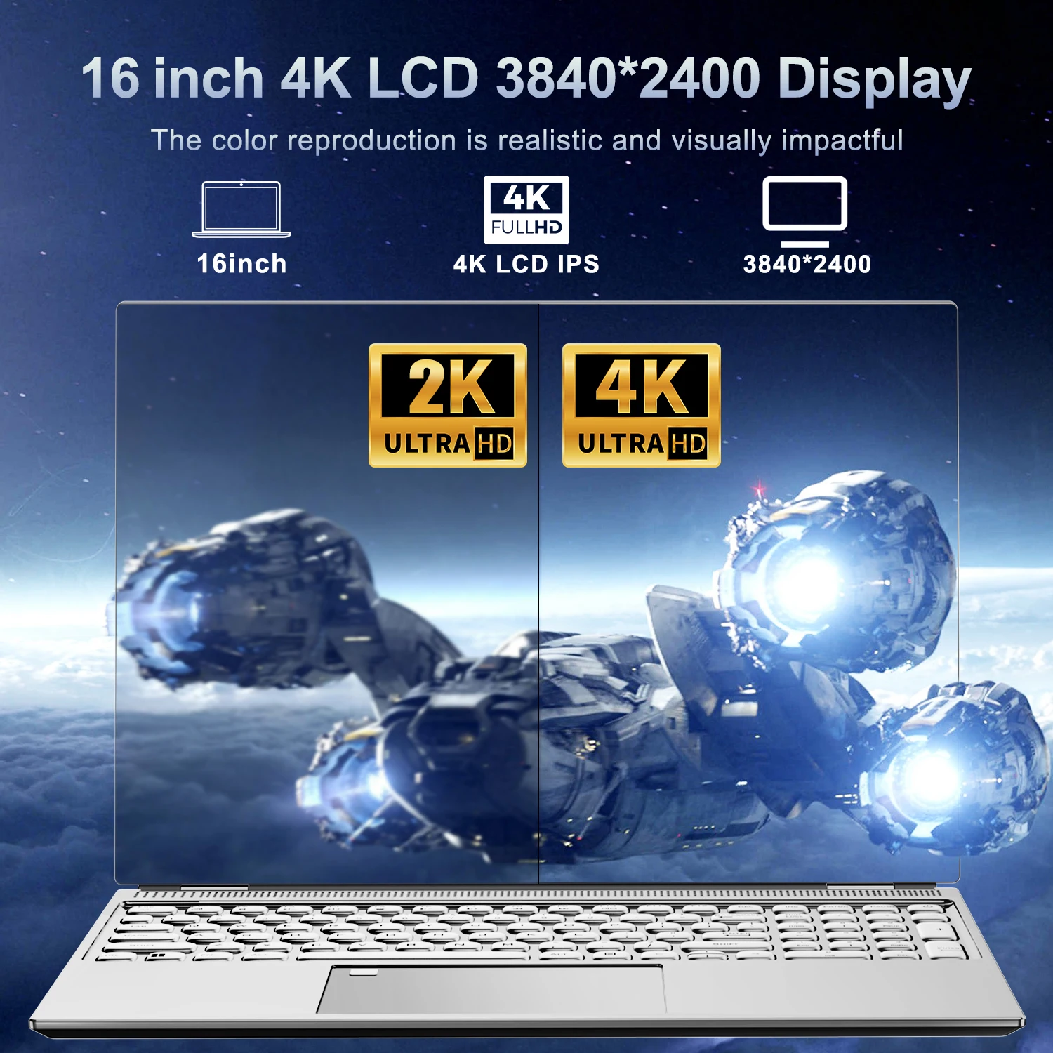 NEW 16\'\' Laptop Intel N95 4K HD 120HZ Display 32GB+2TB Windows 11 Pro Office Gaming Notebook Computer Fingerprint Unlock PC