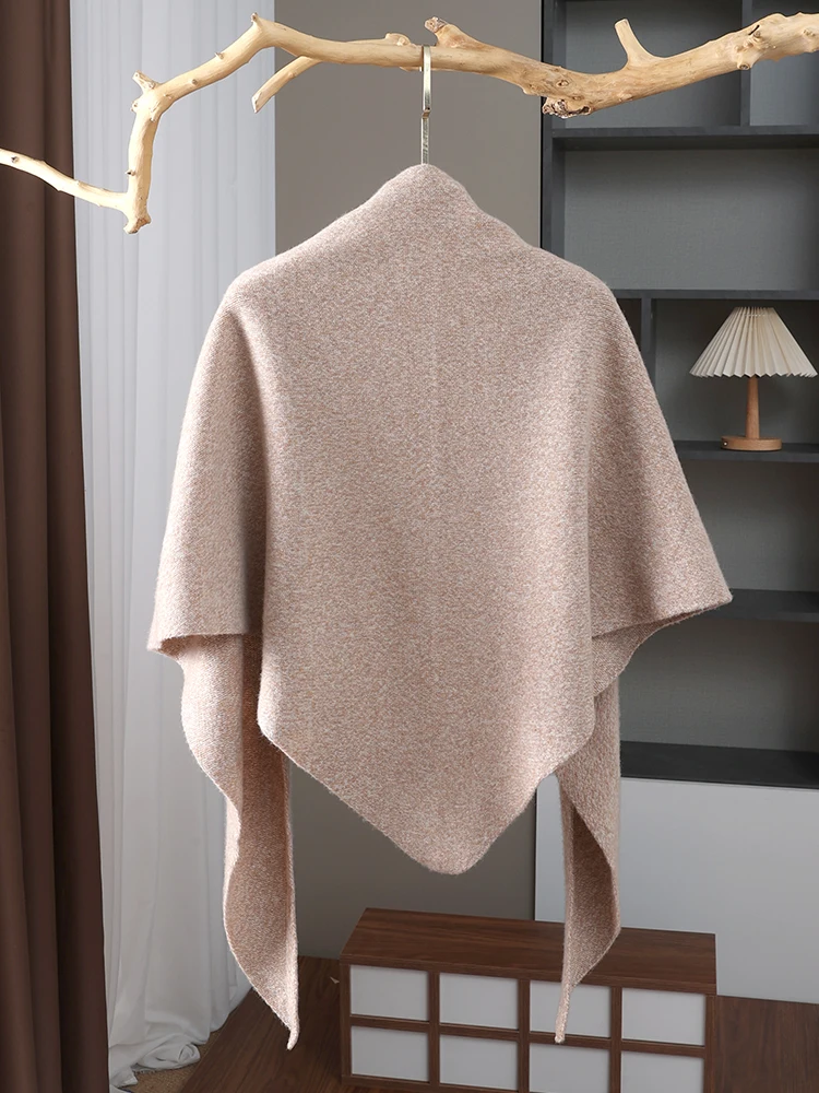 2025 سميكة كبيرة هيذر الغزل مثلث وشاح شال 100% الصوف مزيج النسيج المرأة محبوك اكسسوارات التفاف عادية لينة الدافئة دافئ #2