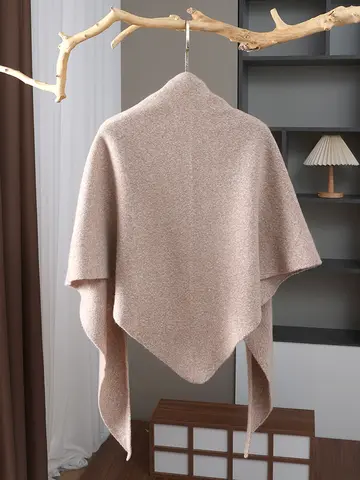 2025 Thick Large Heather Yarn Triangle Shawl Scarf 100% Wool Melange Fabric Women Knitted Accessories Wrap Casual Soft Warm Cozy