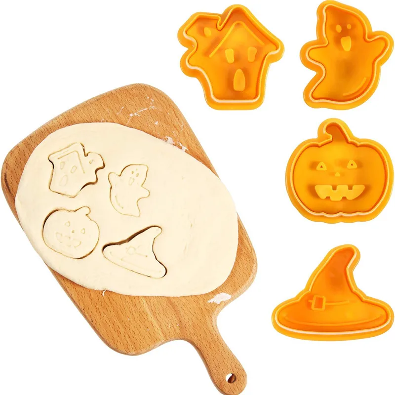 4PCS Halloween Pumpkin Ghost Theme  Plunger Cutter Cake Tools Cookie Mold Biscuit Mould DIY Craft 3D Baking Mold  Cooking Tool