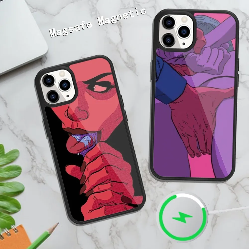 

Sexy lady Red lips Girls Bikini Phone Case For iPhone Magsafe Magnetic 15 14 13 12 11 Plus Pro Max Wireless Charging