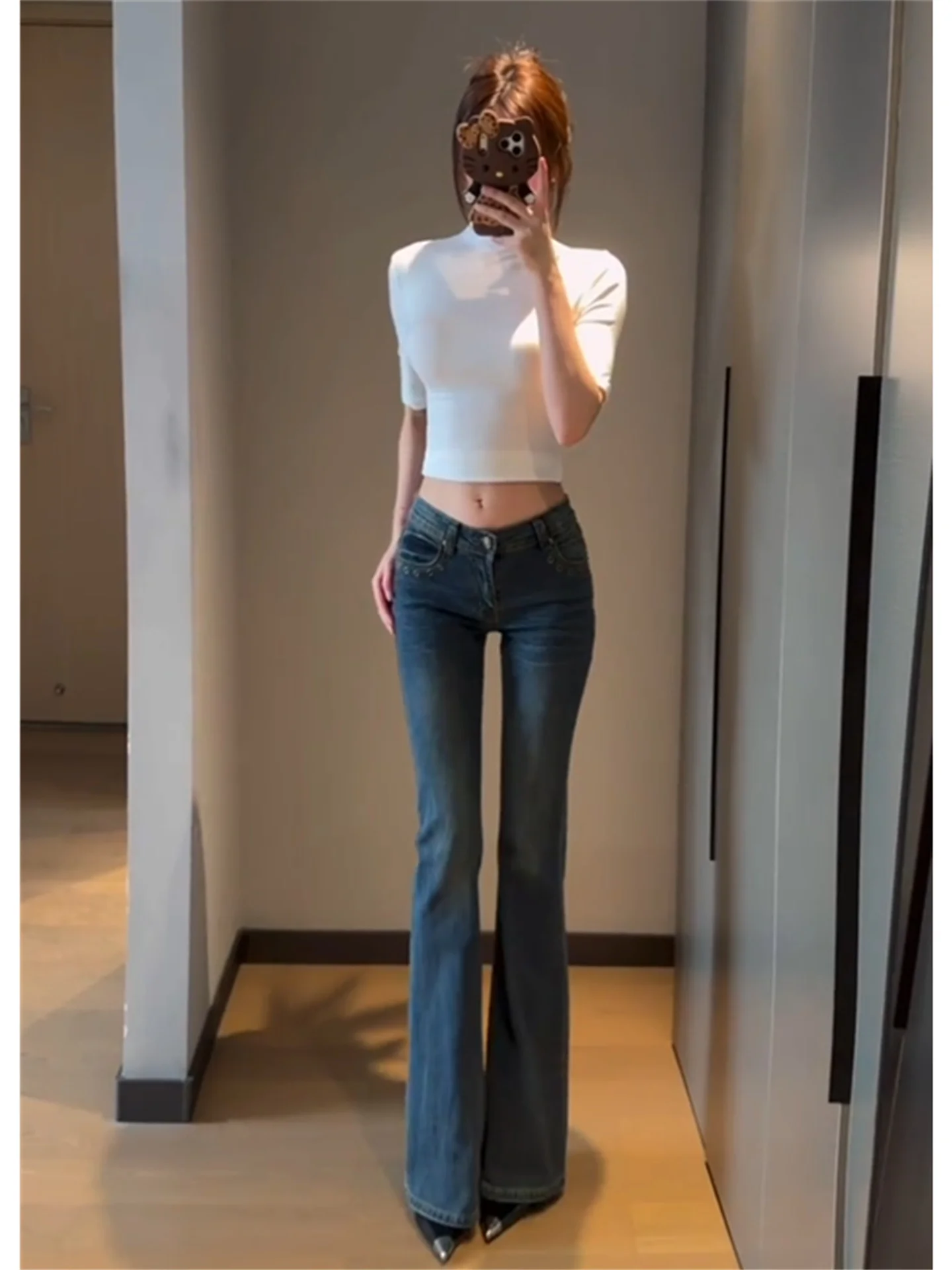 

Retro American Low Waist Bell Bottom Jeans Women's Spring Summer Slimming Long Floor Length Hot Girl Cotton Casual Jeans