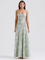 GACVGA Elegant Backless Maxi Dress For Women Fashion New Spaghetti Strap Sleeveless Loose A-line Club Party Long Dress