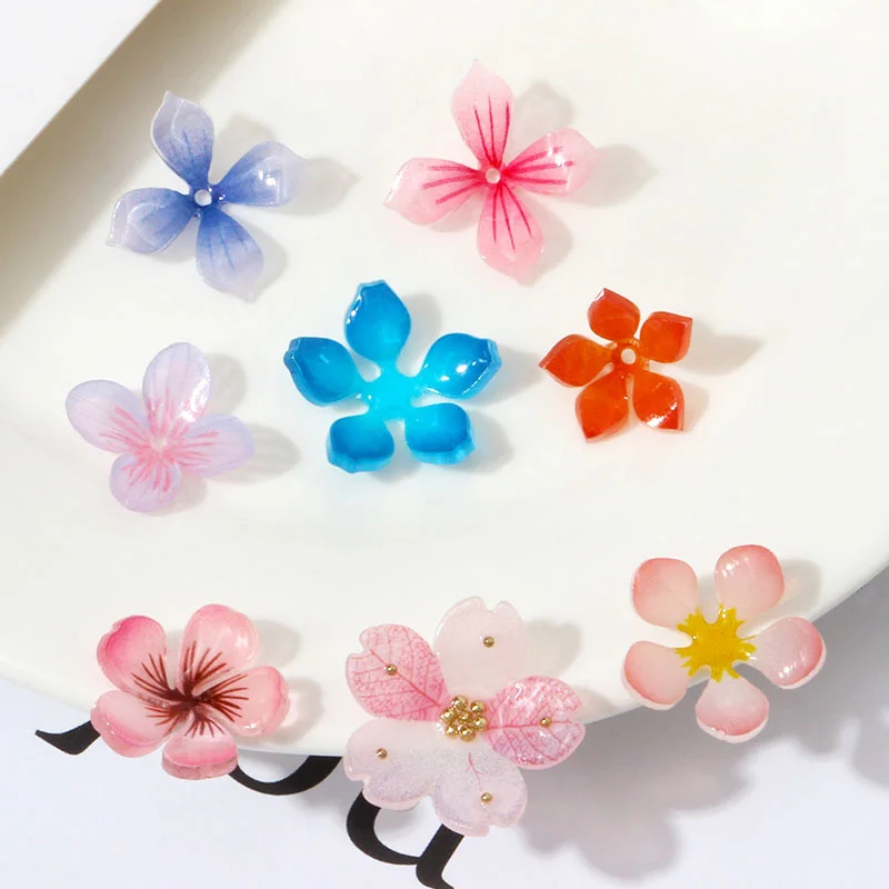 Wholesale 50pcs/lot color print cartoon flowers petal shape acrylic beads diy jewelry garment/hair accessory