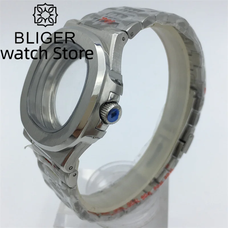 Caso BLIGER 40mm Vidro de safira prata ouro rosa com NH35 NH36 ETA2824 2836 Miyota8205 8215 PT5000 Pérola DG2813 3804 Movimento