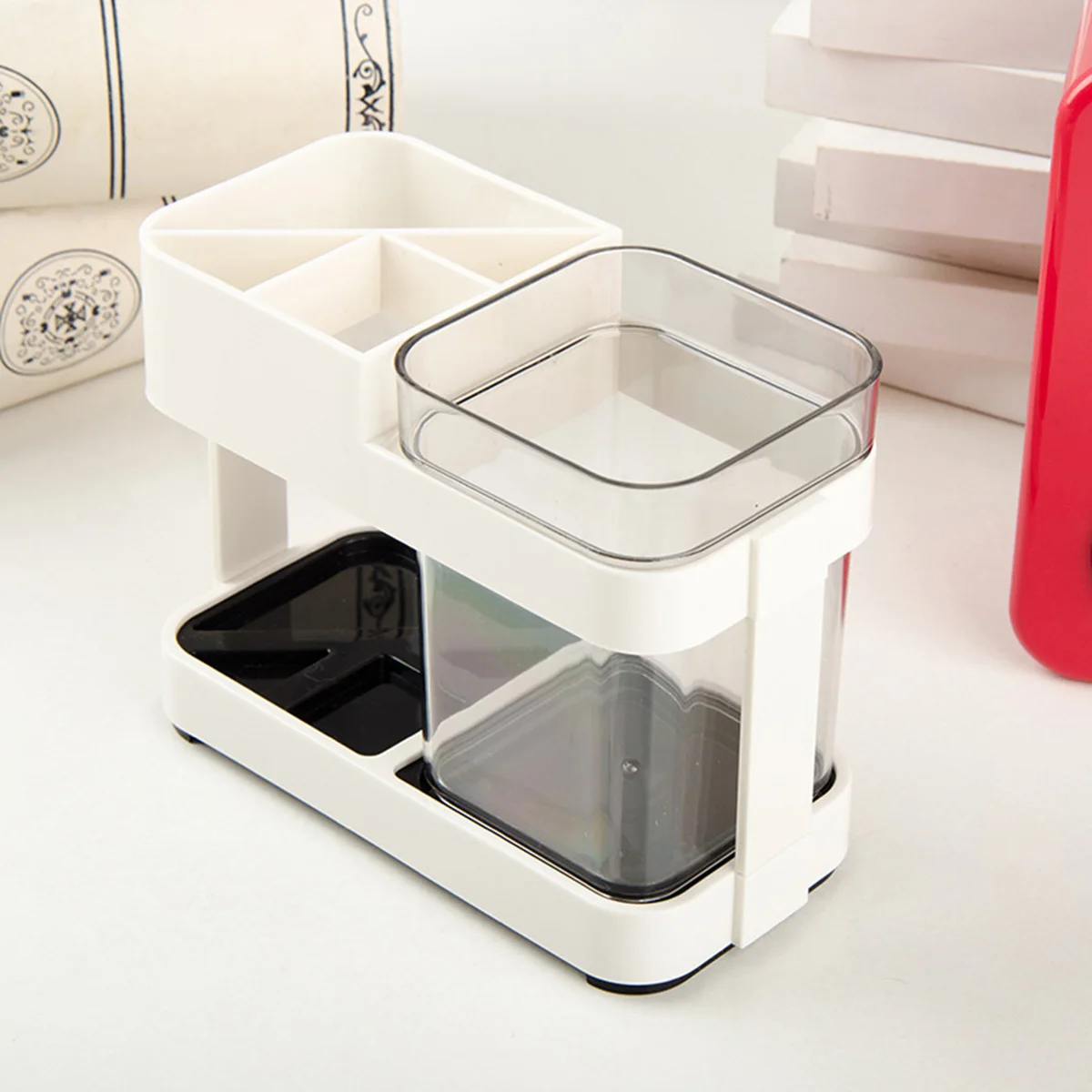 

Toothbrush Holder Detachable Toothbrush Storage Box Compact Design Multi-Compartment Stand Large Cup Toothpaste Holder For