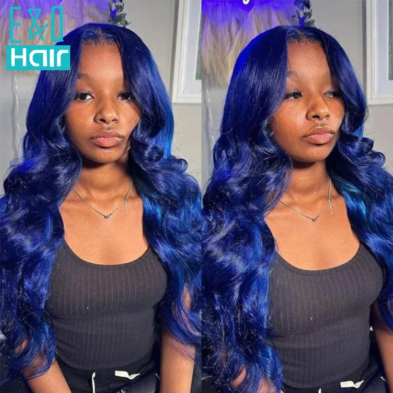 

Brazilian Wigs Navy Blue Colored Body Wave Straight 13x4 Lace Front Human Hair Closure Frontal Wig Pre Plucked For Woman