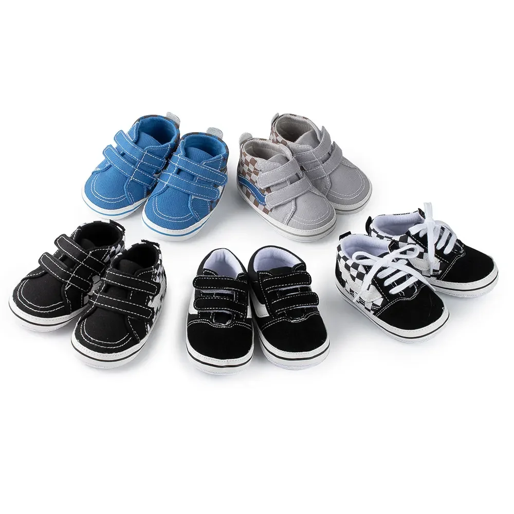 2024 New Baby Canvas Sneakers Anti-slip Soft Plaid Baby Boy Girl Shoes Newborns First Walkers Infant Baby Unisex Casual Shoes