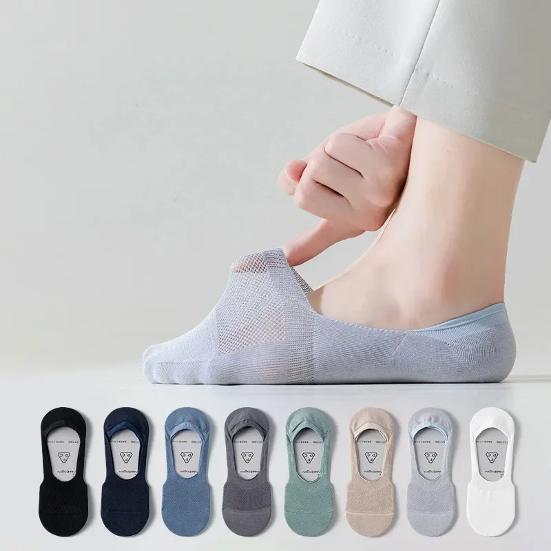 Cotton Mens Sock Slippers Summer Thin Breathable Invisible No Show Socks Men Male Solid Color Non-slip Silicone Low Cut Socks