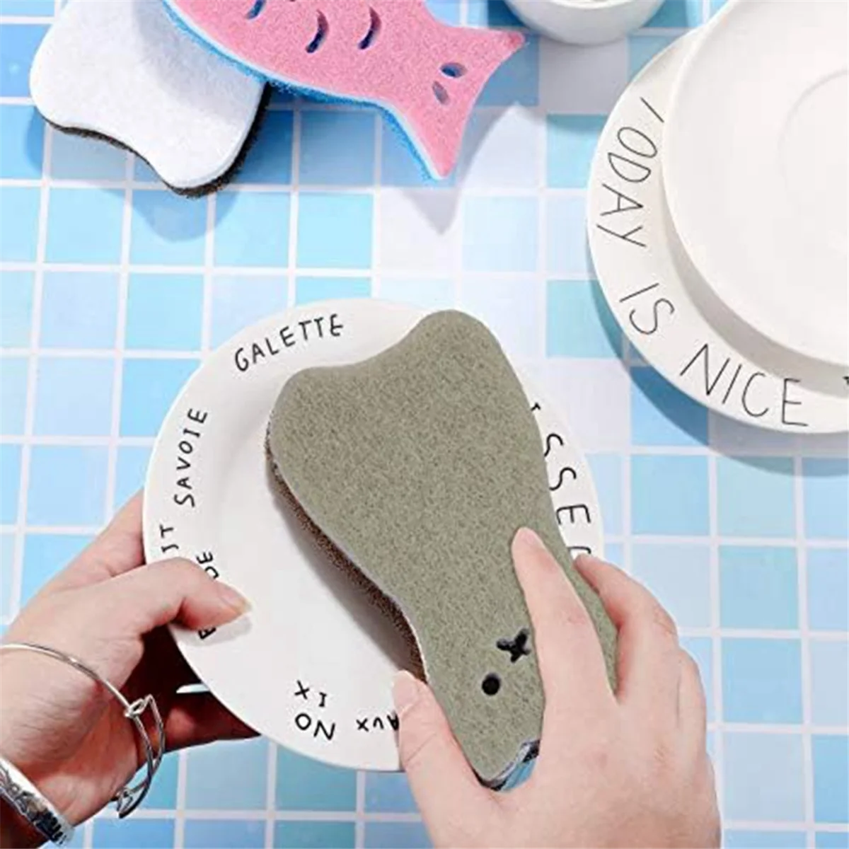 8 pezzi spugne Scrub da cucina gatti spugna per la pulizia del pesce Scrubber per lavastoviglie spugne multiuso antigraffio