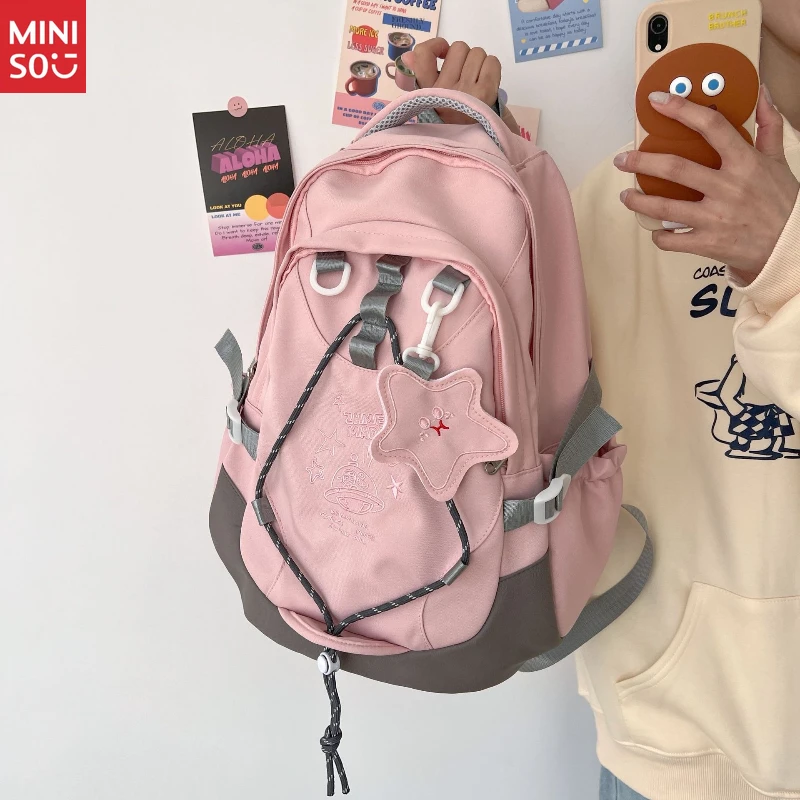 

Miniso Academic Style Backpack with Planet Pendant | Ergonomic Strap, Large Capacity