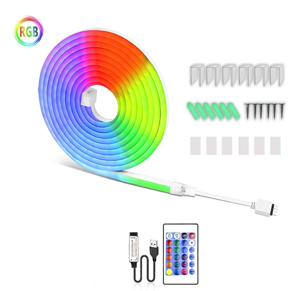 5V RGB Neon Strip LED Flexible Silicone Waterproof Neon Control Mini 24-key Remote Control and Bluetooth Application Control