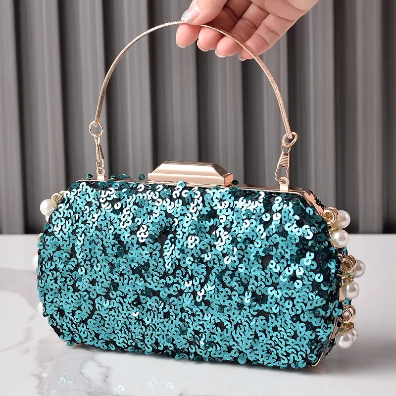 Luxury Shining Sequin Beading Evening Bag Ladies Fashion Banquet Party Handbag Small Clutches Retro Champagne Green Shoulder Bag