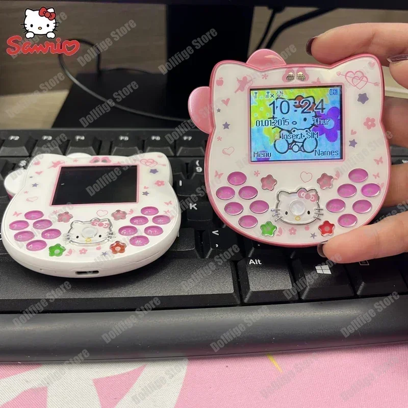 2024 telefon Sanrio Hello Kitty Mini telefon postać z kreskówki dla dzieci Taiml Kawaii uroczy telefon Anime modne na urodziny zabawka dla dzieci