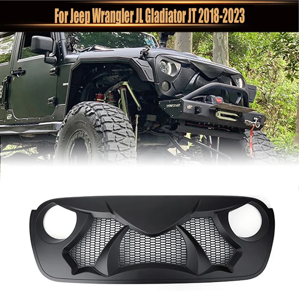 For Jeep Wrangler JL Gladiator JT 2018-2023 ABS Offroad 4x4 Car Accessories Spedking Front Bumper Mesh Grille Racing Grills Fit