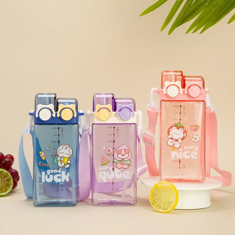 580ML Kids Water Sippy Cup With Straw Cartoon Leakproof Water Bottles Outdoor Portable Drink Bottle Children's Lovely Cup