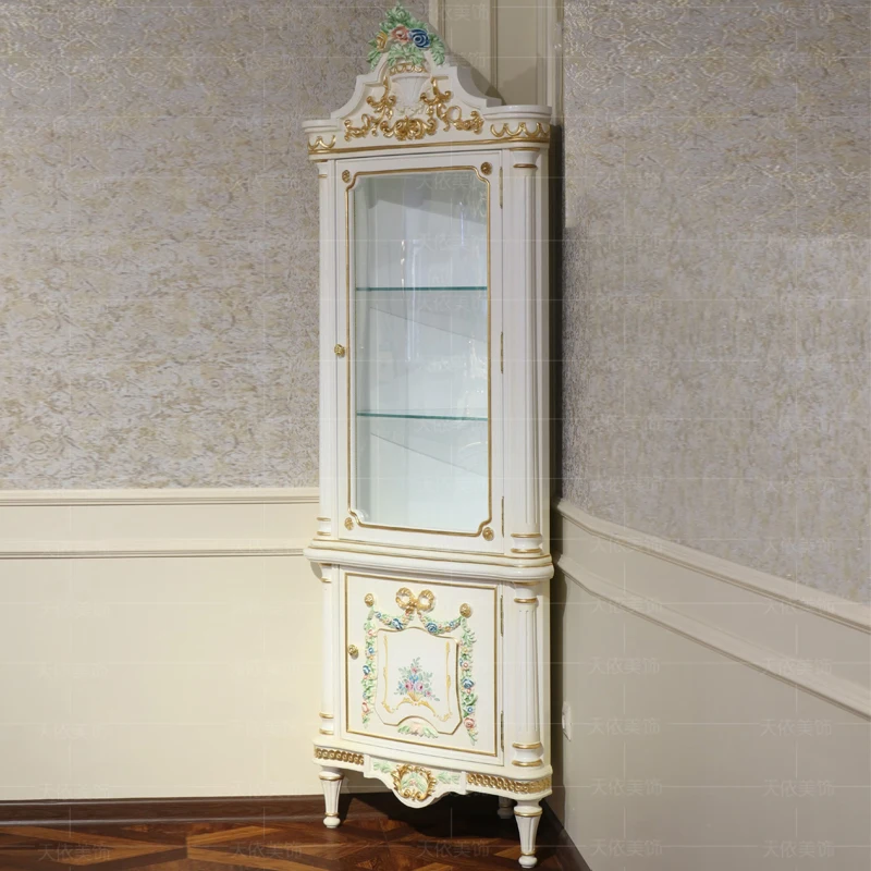 

solid wood triangle cabinet French corner display wine cabinet villa living room display cabinet