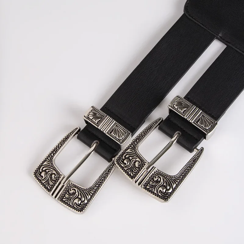 New Western Style Female Fashion Designer Carved Elastic Buckle with Adjustable Waistband and Elastic Waistband